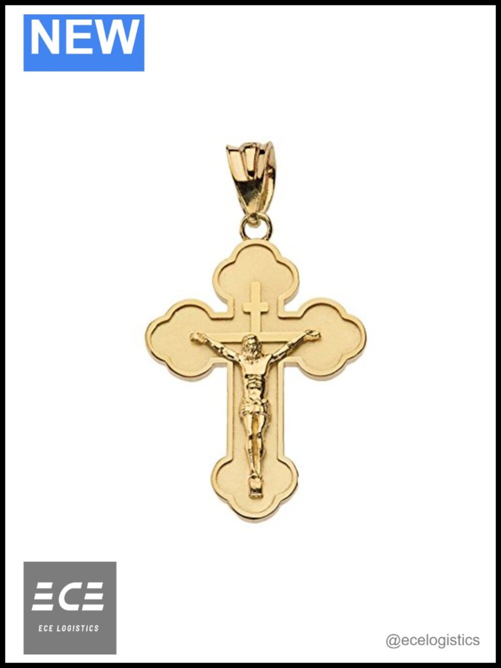 Solid 14k Yellow Gold Eastern Orthodox Cross Crucifix Pendant Small